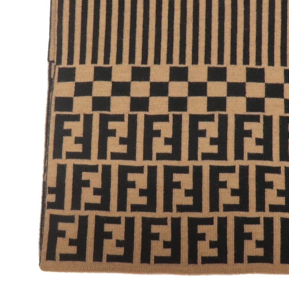 FENDI Zucca Print Wool 100% Scarf Beige Black - Picture 5 of 9